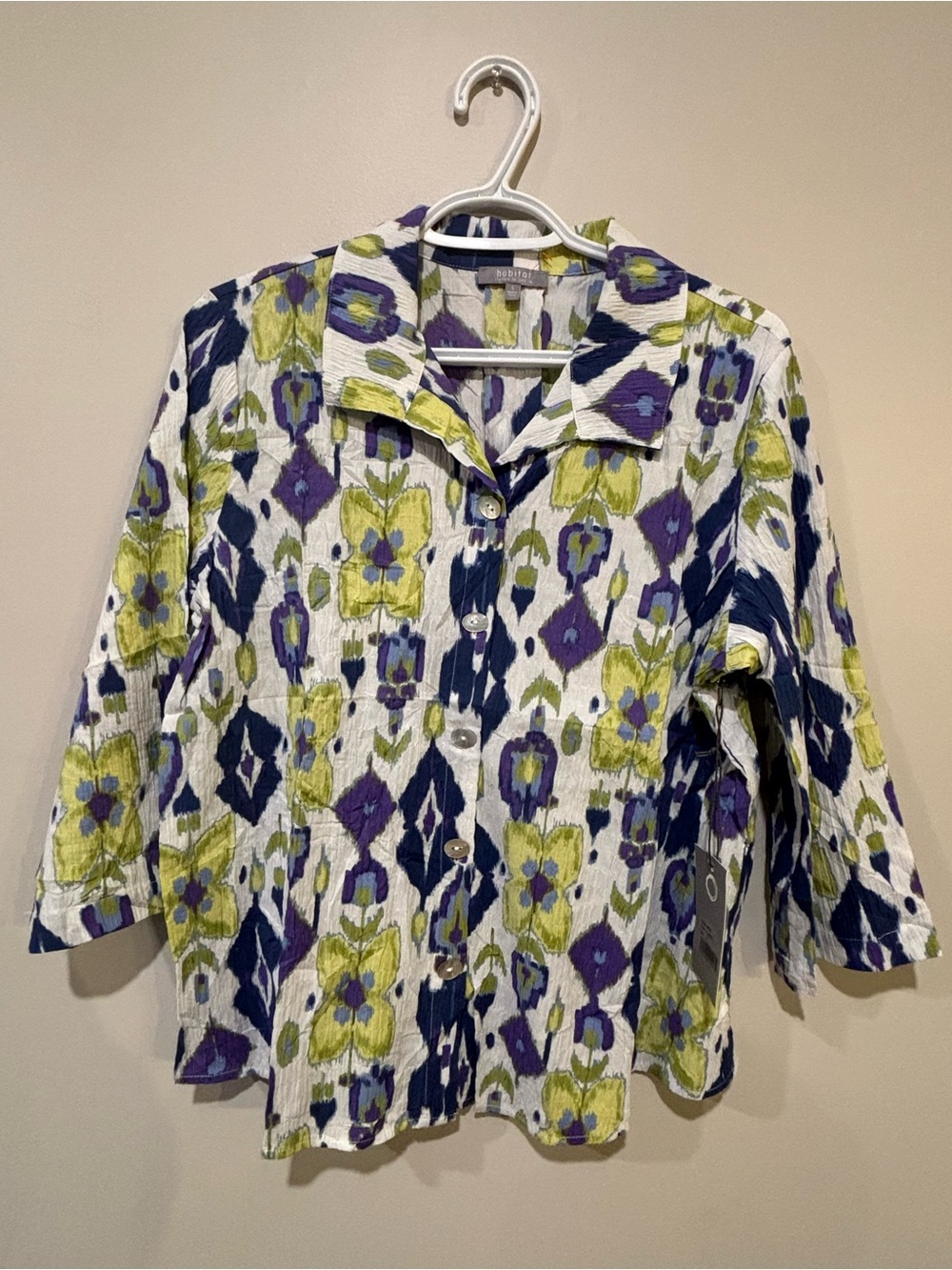 Habitat Floral Button-Front Top in White, Green & Purple